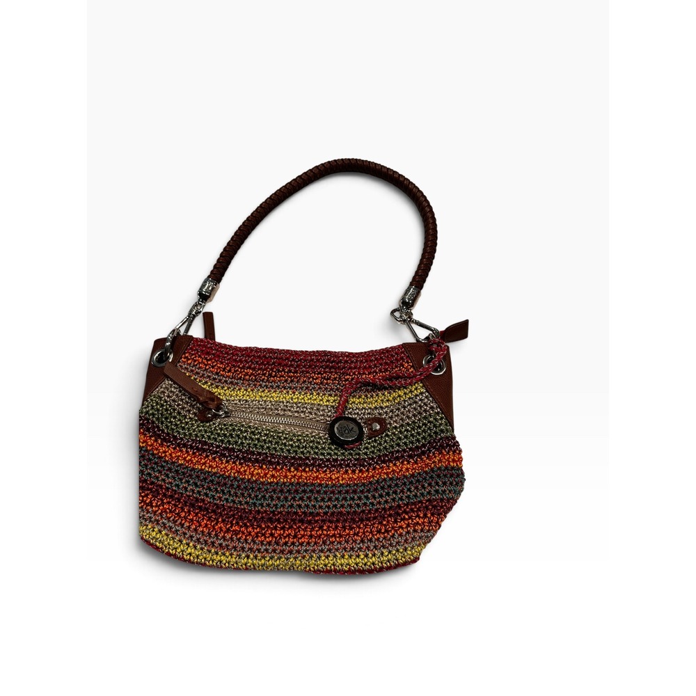 The Sak Crochet Striped Shoulder Bag Multi Color Boho Knit Purse Red Interior